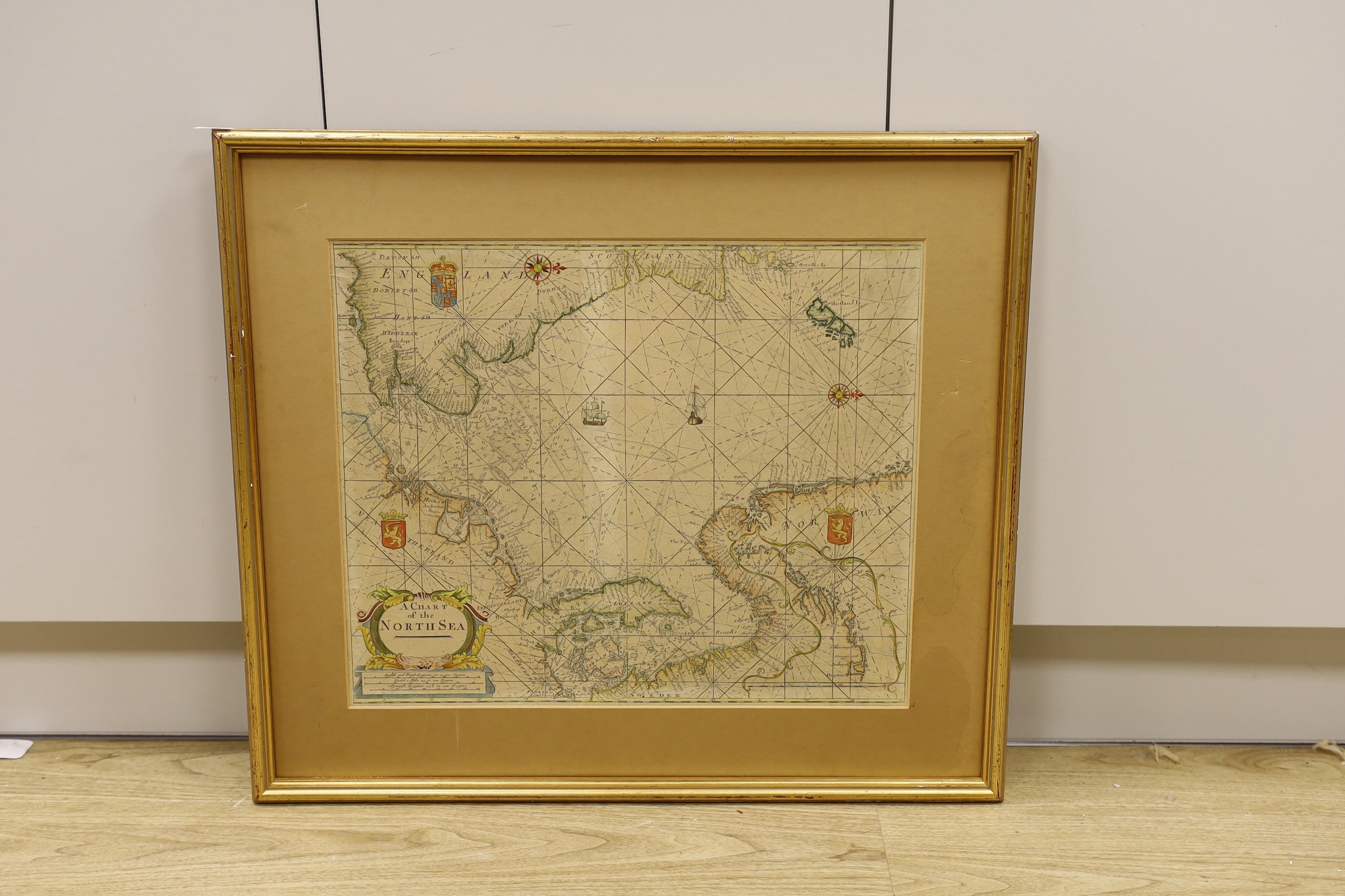 After Mount & Page, 18th century style, map of the North Sea, 44 x 53cm